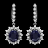 14k Gold 8.00ct Sapphire 1.80ct Diamond Earrings