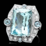 14k Gold 22ct Aquamarine 1.30ct Diamond Ring