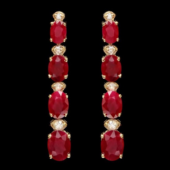 14k Gold 8.00ct Ruby 0.30ct Diamond Earrings