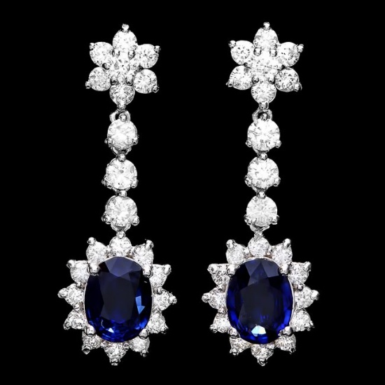 14k Gold 3ct Sapphire 3.25ct Diamond Earrings