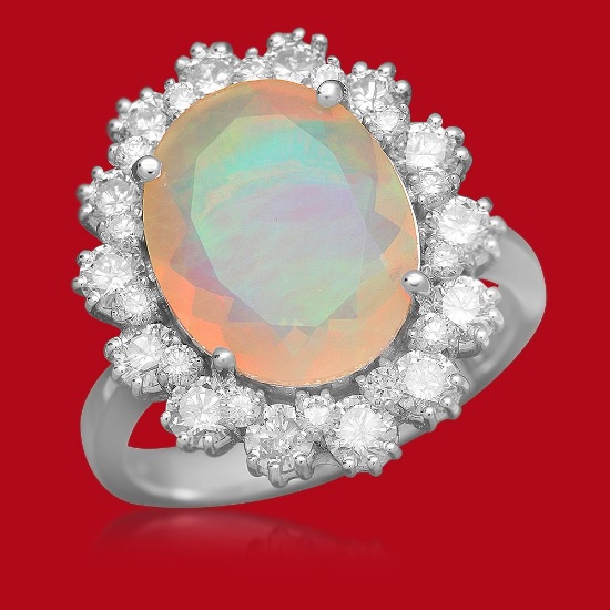14K Gold 2.61ct Opal 1.32ct Diamond Ring