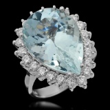 14K Gold 11.27ct Aquamarine 1.25ct Diamond Ring