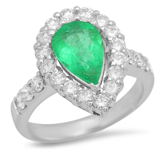 14K Gold 1.31ct Emerald 1.20cts Diamond Ring