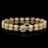 14k Yellow Gold 17ct Opal 0.50ct Diamond Bracelet