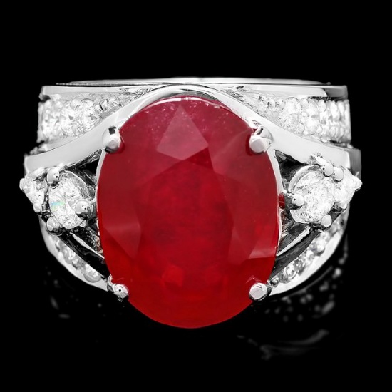 14k White Gold 12.55ct Ruby 1.20ct Diamond Ring