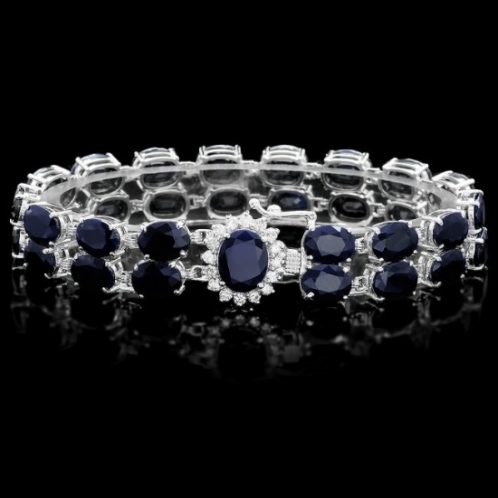 14k Gold 53.5ct Sapphire 0.60ct Diamond Bracelet