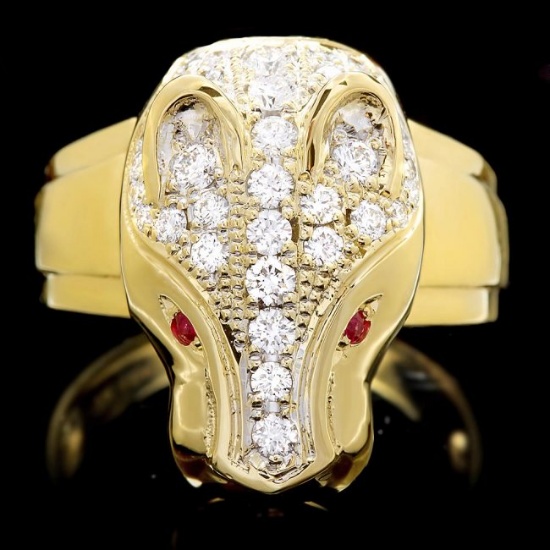 18k Gold 1.00ct Diamond 0.05ct Ruby Mens Ring