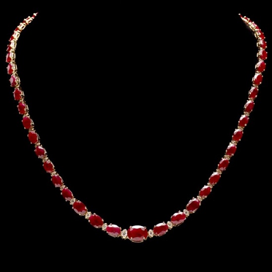 14k Gold 31.70ct Ruby 1.50ct Diamond Necklace
