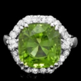 14k White Gold 7.50ct Peridot 1.20ct Diamond Ring