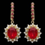 14k Gold 11.00ct Ruby 1.30ct Diamond Earrings