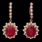 14k Rose 13.50ct Ruby 1.70ct Diamond Earrings