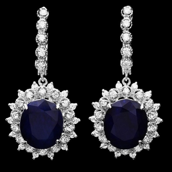 14k Gold 15ct Sapphire 1.50ct Diamond Earrings