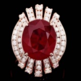 14k Rose Gold 11.80ct Ruby 1.80ct Diamond Ring