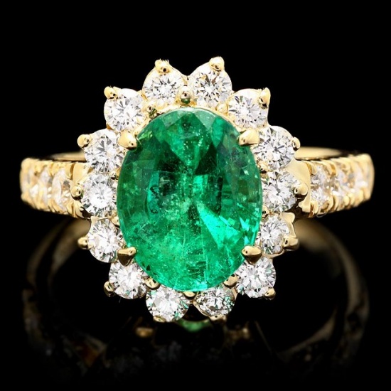 14k Gold 2.65ct Emerald 1.10ct Diamond Ring