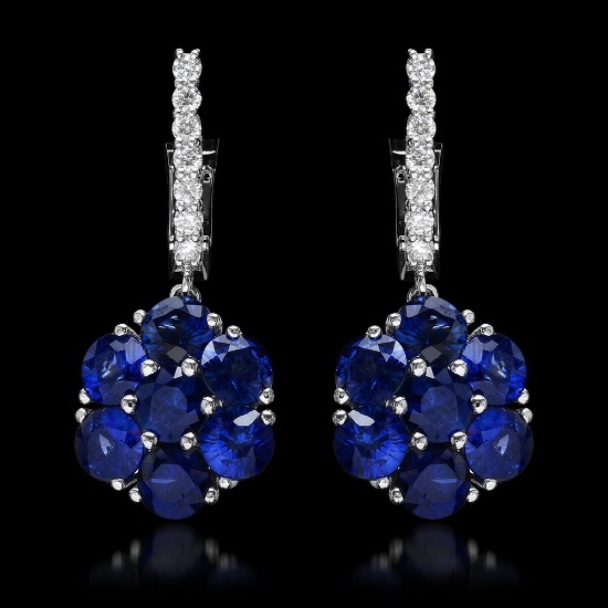 14k White Gold 5.64ct Sapphire 0.58ct Diamond Earrings