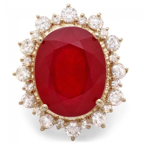 14k Yellow Gold 21.00ct Ruby 2.00ct Diamond Ring