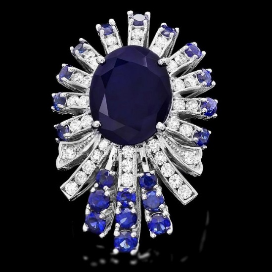 14k White Gold 8ct Sapphire 1.00ct Diamond Ring