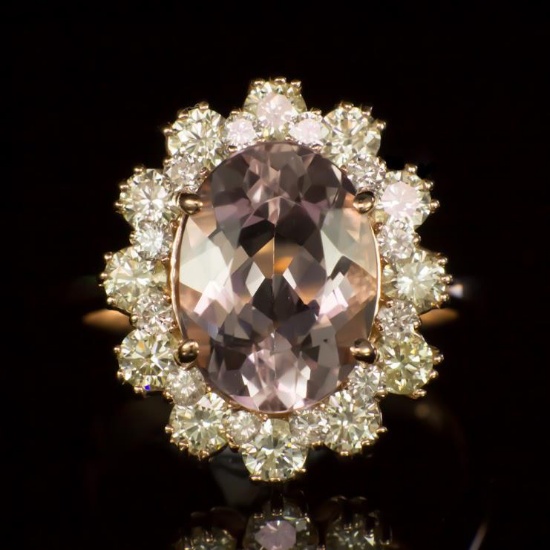 14K Gold 3.53ct Morganite 1.45ct Diamond Ring