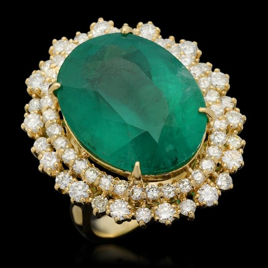 14K Gold 17.93ct Emerald 2.10ct Diamond Ring