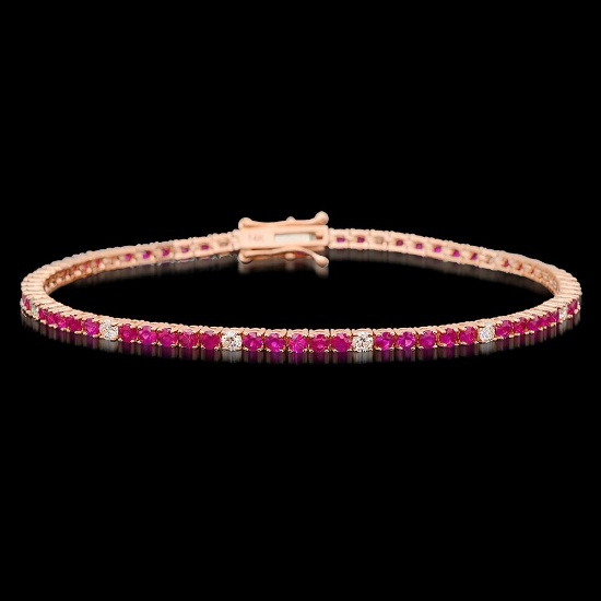 14k Rose Gold 3.21ct Ruby 0.75ct Diamond Bracelet