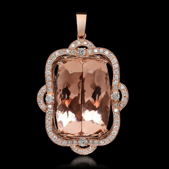 14K Gold 46.68ct Morganite 2.07ct Diamond Pendant