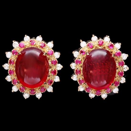 14k Gold 17.5ct Ruby 0.80ct Diamond Earrings