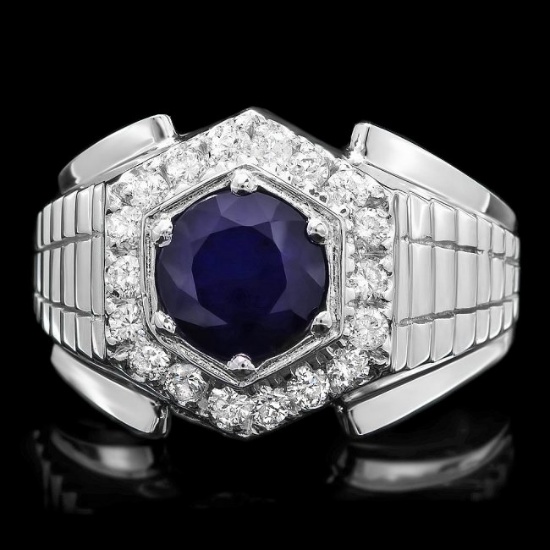 14k Gold 2.00ct Sapphire 0.60ct Diamond Mens Ring