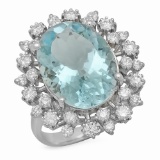 14K Gold 8.00ct Aquamarine 1.23ct Diamond Ring