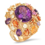 14K Gold 8.26ct Amethyst 6.46ct Sapphire 0.7cts Diamond Ring