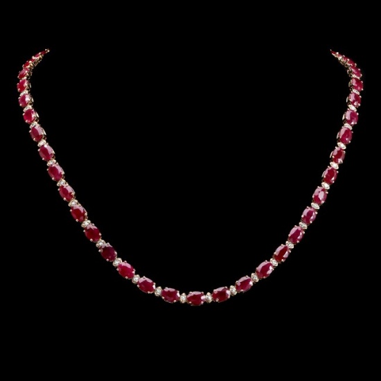 14k Gold 46.00ct Ruby 1.60ct Diamond Necklace