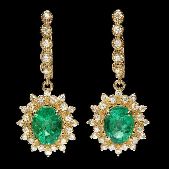 14k Gold 4ct Emerald 1.55ct Diamond Earrings