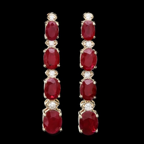 14k Gold 7.00ct Ruby 0.30ct Diamond Earrings
