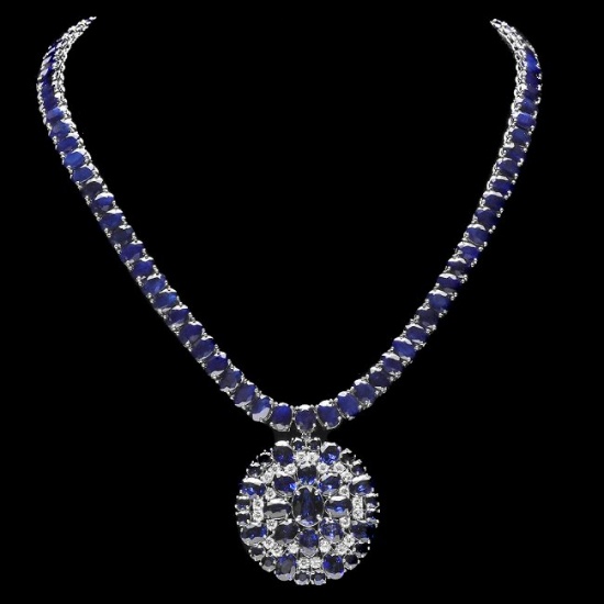 14k Gold 94ct Sapphire 1.80ct Diamond Pendant