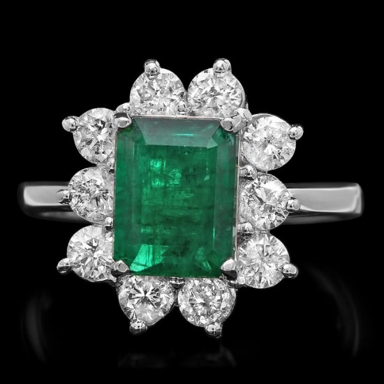 14k White Gold 2.60ct Emerald 1.20ct Diamond Ring