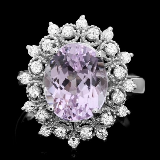 14k White Gold 4.50ct Kunzite 0.55ct Diamond Ring