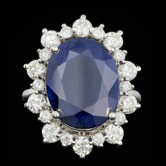 14k Gold 10.00ct Sapphire 1.80ct Diamond Ring