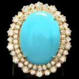 14k Gold 12.00ct Turquoise 2.05ct Diamond Ring