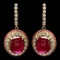 14k Gold 22.3ct Ruby 1.20ct Diamond Earrings