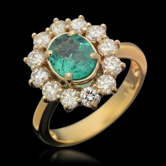 14K Gold 1.04ct Emerald 1.25ct Diamond Ring