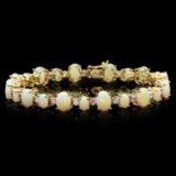 14k Yellow Gold 13ct Opal 0.85ct Diamond Bracelet