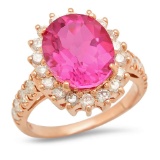 14K Gold 6.01ct Pink Topaz 1.10cts Diamond Ring