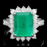 14k White Gold 4.00ct Emerald 1.00ct Diamond Ring