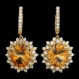 14k Gold 10.00ct Citrine 2.00ct Diamond Earrings