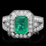 14k White Gold 2.00ct Emerald 1.30ct Diamond Ring