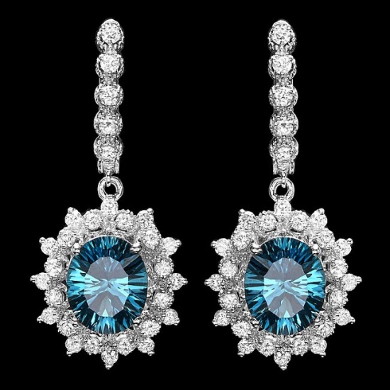 14k White Gold 8ct Topaz 1.80ct Diamond Earrings