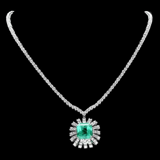 18k Gold 9.00ct Emerald 11ct Diamond Necklace