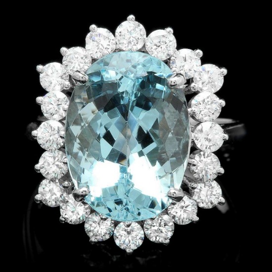 14k Gold 6.70ct Aquamarine 1.40ct Diamond Ring