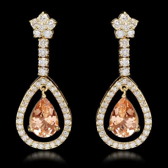 14k Yellow Gold 5.10ct Morganite 2.75ct Diamond Earrings