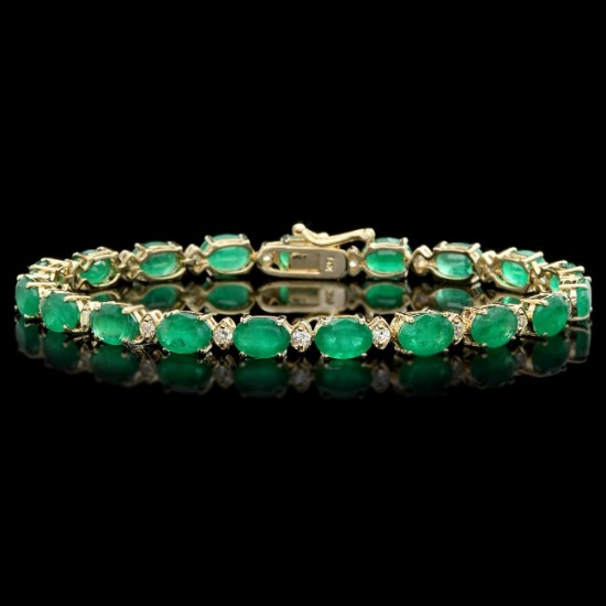 14k Gold 13ct Emerald 0.85ct Diamond Bracelet