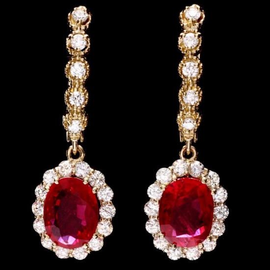 14k Gold 5.00ct Ruby 1.45ct Diamond Earrings
